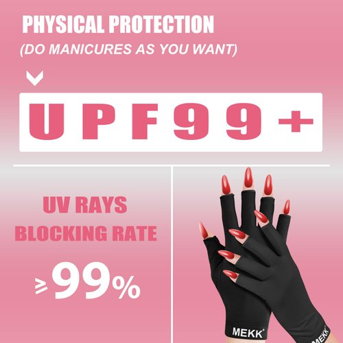 MEKK UV Gloves for Nails, Extra Length UV Light Gloves for Gel Nails UPF99+ UV Gloves Skin Care UV Protection Gloves Professional Manicure Gloves UV Protection UV Nail Gloves (Black)