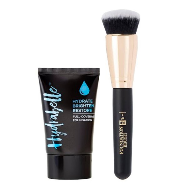 Belle Beauty Hydrabelle Full Coverage Foundation with Luxe Foundation Brush - Long-lasting, Flawless Face Makeup - Hydrating, Paraben-free Formula (Deep)