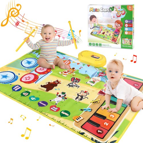 Serrelim 3-in-1 Musical Mat Toys for Baby, Toddler Piano Mat & Kids Drum Mat, Animals Touch Play Blanket, Early Educational Learning Toys Birthday Gifts Toys for 1-3 Year Old Boys Girls