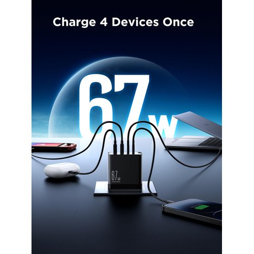JOYROOM 67W USB C Charger Block, 4-Port Foldable GaN Wall Fast Charger Adapter Compact for iPhone 16/5/14 Pro Max, MacBook Pro/Air, iPad Pro/Air, Galaxy, Dell XPS, Pixel 7, Google Pixelbook