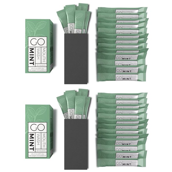 GO Travel Size Mouthwash Packets – Individual Mini Mouthwash for Fresh Breath - TSA Compliant - Smart Packet Design to reduce travel bottle waste - Liquid Mint Flavored Portable Travel Mouthwash Bulk