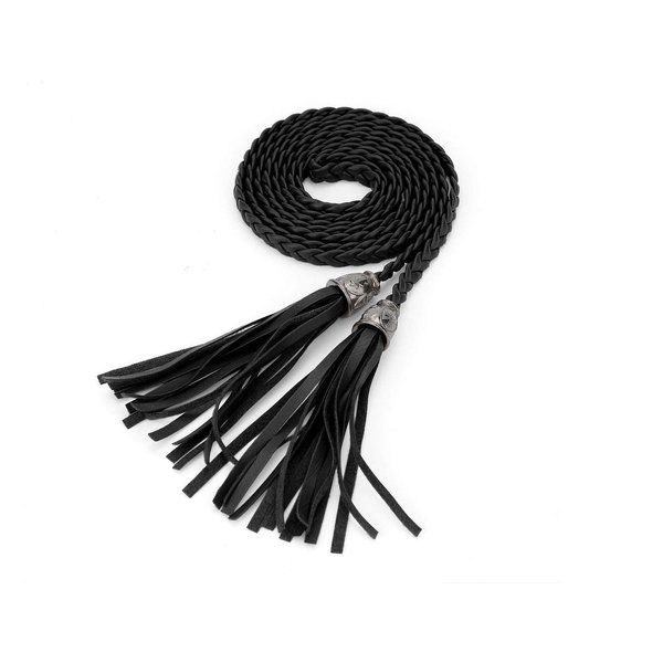 Allegra K Women's Tassel Braided Belts Skinny Woven Waist Belts for Skirt Dress 132 cm/52 inches Black