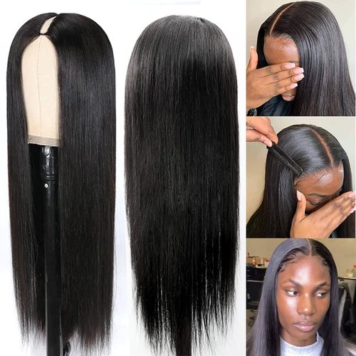 Legendhair Glueless V Part Wig Human Hair Straight Brazilian Virgin Human Hair Wigs for Black Women Upgrade U Part Human Hair Wig Full Head Clip In Half Wig No Leave Out U Part Wig 180% Density 24Inch