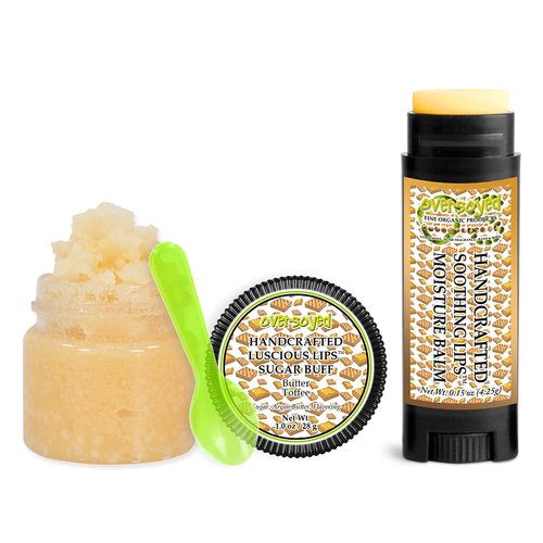 Butter Toffee Soothing & Luscious Lips by OverSoyed Exfoliator & Chapped Lip Repair Lip Care Combo | Artisan Handcrafted to Order Sweet Buttery Toffee Burnt Sugar Creamy Caramel Flavored Exfoliating Sugar Lip Scrub & Lip Moisturizer Balm Gift Set