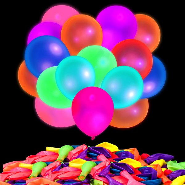 LovesTown 140PCS UV Neon Balloons Bulk, Glow Balloons Bulk 12" Glow in the Dark Balloons Party Balloons 7 Colors for Birthday Wedding Glow Party Supplies