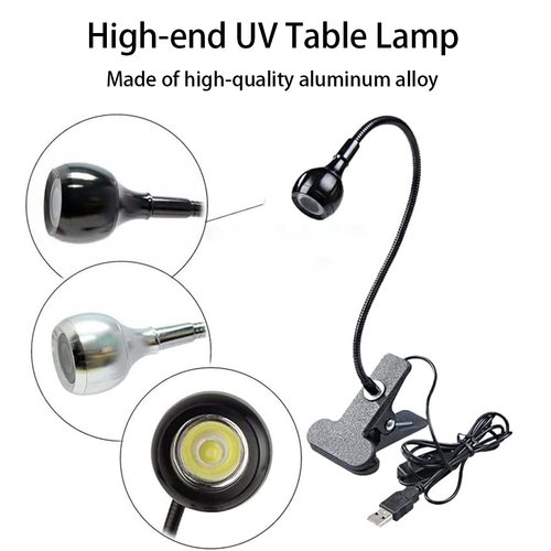 Brokimis Mini UV Lamp for Gel Nails, LED Curing Lamp with Flexible Gooseneck & Clamp, 3W, Portable Small Manicure Nail Dryer for Resin Curing Nail Art