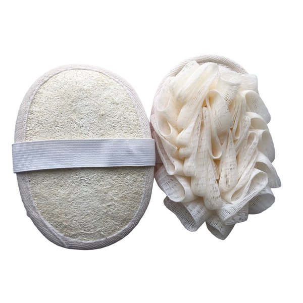 FOVOMA 2PCS Travel Body Natural Loofah Sponge,Mini Pink Loofah Travel Size, Eco Organic Loofah Sponge with Hand,Loofah Soft Sensitive Skin