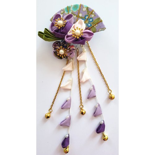 CRB Fashion Womens Girls Kimono Traditional Tsumami Kanzashi Outfit Wedding Japanese Asian Yukata Hair Tie Flower Floral Fan Barrette Clip (Lilac Mix)
