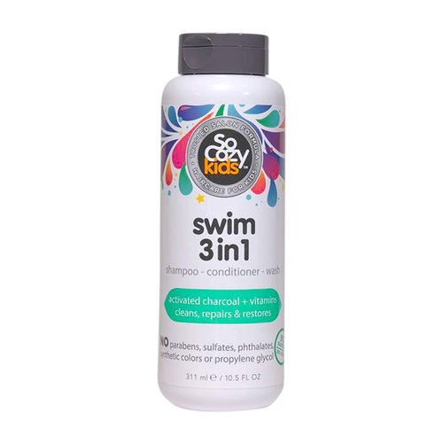 So Cozy Kids Swim 3-in-1 Shampoo, Conditioner & Body Wash - 3-in-1 Combo Pool Shampoo & Conditioner for Swimmers - Salt & Chlorine Removing Activated Charcoal, 10.5 Fl oz (Pack Of 2)
