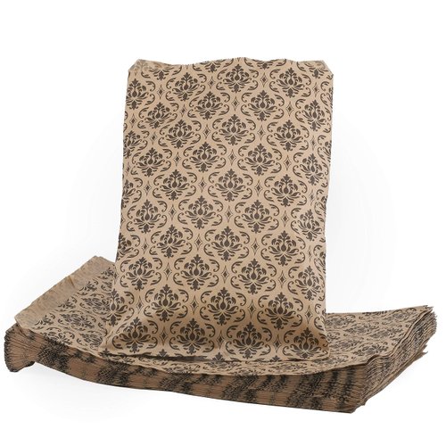 CuteBox 100pc Damask Flat Paper Gift Bags (6" x 9") for Merchandise, Crafts, Party Favors, Retail
