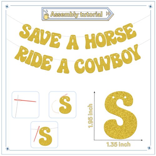 KEWUFD Save a Horse Ride a Cowboy Banner, Bachelorette Party Decorations For Girls, Engagement/Wedding for Western Theme Bridal Shower Party Supplies Gold Glitter