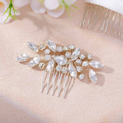 Foyte Crystal Wedding Hair Comb Rhinestone Headpieces Leaf Bride Hair Pieces Bridesmaid Side Hair Combs for Women and Girls (silver)