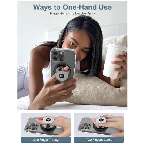 EWA MagOne Solo (Plate Edition) Phone Grip with Leather Finger Strap, Removable Magnetic Ring Holder Loop, Double-Sided Magnetic Accessories for Phone, No Stand-Black