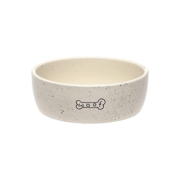 Pearhead Woof Pet Bowl, Dog Water and Food Dish, Pet Owner Dog Accessory, Ceramic, White, Microwave and Dishwasher Safe, Holds 3 Cups, 24 oz