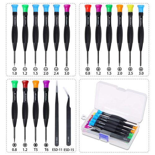 Screwdriver Set, FIXITOK 18Pcs Magnetic Small Screwdrivers with Flathead Phillips Screwdrivers Pentalobe Torx Star Screwdrivers Tweezers in Different Sizes Colors for Repairing Eyeglass Phone Watch
