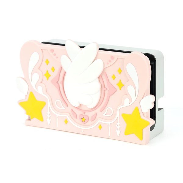 GeekShare Soft Silicone Faceplate Cover for Nintendo Switch/OLED Charging Dock, Anti-Scratch Dock Cover- Star Wings Series (Pink)