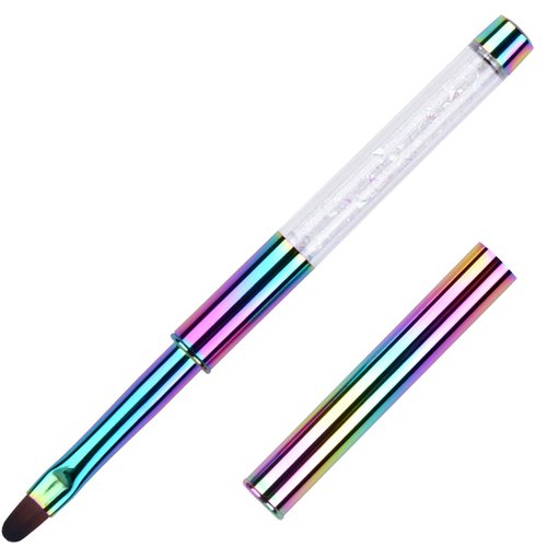 Ycyan 1Pcs Oval UV Gel Nail Brush Rhinestone Handle Professional Nail Art Tools Size 8 Multi-colored