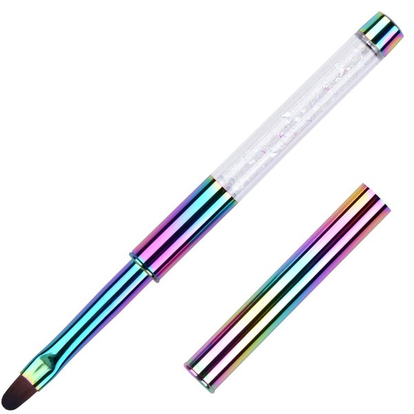 Ycyan 1Pcs Oval UV Gel Nail Brush Rhinestone Handle Professional Nail Art Tools Size 8 Multi-colored