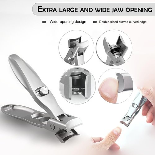 Wokyt German Nail Clippers Lux Stainless Steel Grip Nail Clipper Set, Ultra Sharp Wide Opening Splash Proof German Toenail Clippers for Men, Women and Seniors, Cut Thick Nails Easily (Silver)