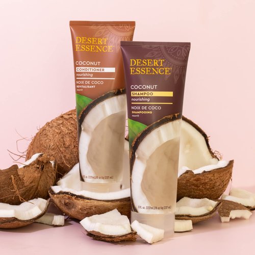 Desert Essence Coconut Shampoo & Conditioner Bundle - 8 Fl Ounce - Nourishing For Dry Hair - Delightful Scent - Refreshes Skin - Coconut Oil