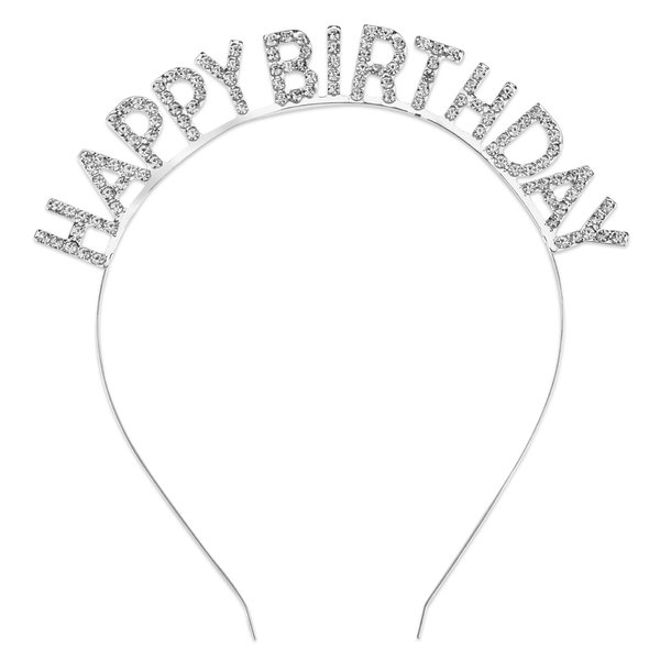 Happy Birthday Headband, Birthday Tiara for Women, Gold Headband Birthday Hat, Birthday Headband for Women Girls, Birthday Crowns for Women, Rhinestone Birthday Party Decorations Accessories(Silver)