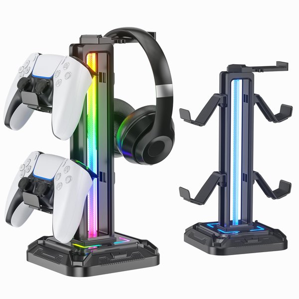 KDD RGB Headset Stand with 9 Light Modes - Controller Holder for Desk - Rotatable Headphone Stand & Detachable Controller Hook for PC Earphone Accessories(Black)