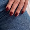 Wine Red Press On Nails Short Oval,KQueenest Thick Acrylic Nails Press Ons,Short Almond Nails Glue on,Natural Round Fake Nails,Burgundy One Color Gel Stick On Nails Set For Tiny Average Wide Nail Beds