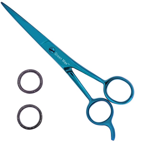 Green Max Hair Scissors, Hair Cutting Barber Scissors, Sharp Blades, Razor Edge, Stainless Steel Salon Hairdressing Sharp Scissors for Men Women -6.5" (Blue)