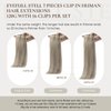 EYEFULL STELL Clip in Human Hair Extensions 22inch 120g 7PCS Ash Brown Highlights Platinum Blonde Remy Natural Straight Invisible Double Weft Clip ins Real 100% Human Hair Extensions Clip on Hair