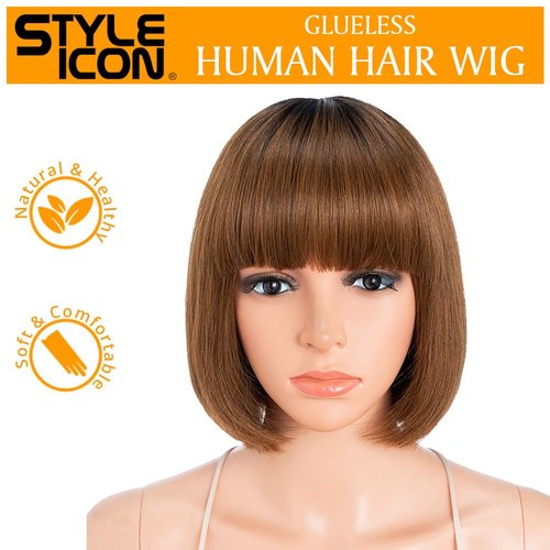 Style Icon Bob Wig Human Hair Wigs for Black Women No Lace Front wigs Glueless Wigs with Baby Hair 150% Density (8 Inches, TT1B/30)