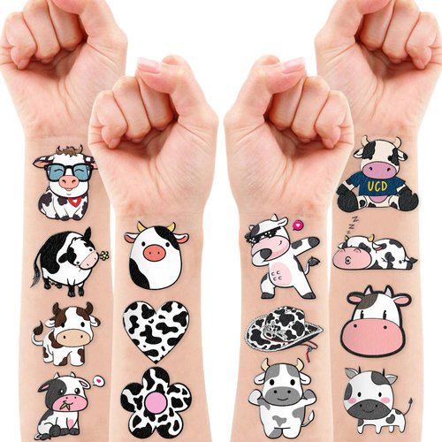 Cow Temporary Tattoos for Kids Birthday Party Decorations Supplies Party Favors Supper Cute 82PCS Cow Tattoo Sticker Style Milk Animal Farm Gift Ideals for Boys Girls Schools Prizes Themed