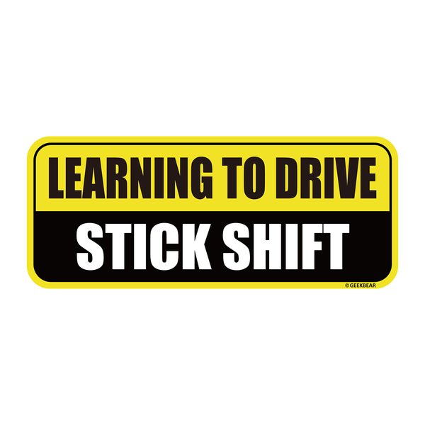 GEEKBEAR Learning to Drive Stick Shift Car Magnet - Colorful, Reflective, Weather-Resistant - Rectangular 8.7 x 3.5 in (Yellow/Black)