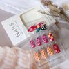 24PCS Almond Press on Nails Short Oval Fake Nails Colorful Ripple Plaid Print Acrylic Nails Full Cover Glossy Glue on Nails Wearable Stick on Nails Y2K Gel Press on Nails Kit False Nails for Women