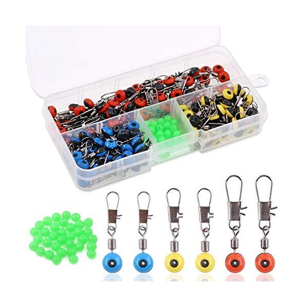 Keadic 200Pcs 3 - Color Fishing Line Sinker Slides Hook Shank Clip Connector Swivels and Green Glow Fishing Beads Small Fishing Accessories Kit Easy to Use