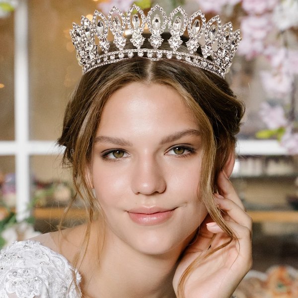 AW BRIDAL Queen Crowns for Women, Crystal Wedding Tiara for Bride, Silver Baroque Crown for Quinceanera Pageant Birthday Crown Cake Topper Hair Accessories