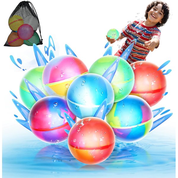 【8 Pack】Magnetic Reusable Water Balloons, Fast Self-Sealing for Kids Adults Latex-Free Silicone Quick Easy Auto Fill Bomb Ball, Refillable Pool Beach Outdoor Activities Games Toy Summer Fun Splash