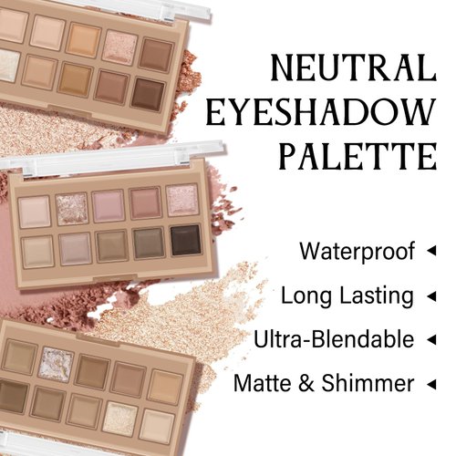 GEUUFEA 10 Colors Professional Eyeshadow Palette, Matte & Glitter & Shimmer Eyeshadow Makeup Palette with 3 Eyeshadow Brush, High pigmented and Long Lasting