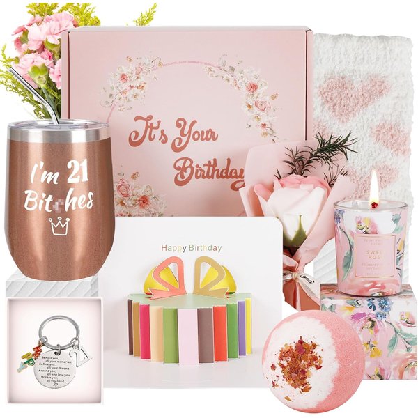 21st Birthday Gifts for Women, 21st Birthday Gifts for Her, Funny Unique Birthday Gift Basket, 21st Birthday Gift Idea for Daughter, Sister, Bestie, Friend, Bath Sets Spa Gift for 21st Girls