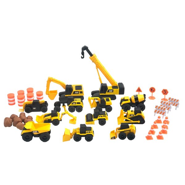 CAT Construction Toys, Little Machines Mega Set, 40-Piece Yellow Vehicles and Construction Site Accessories, Includes Dump Truck, Crane, Excavator, Bulldozer and more, for Kids and Toddlers Ages 3+