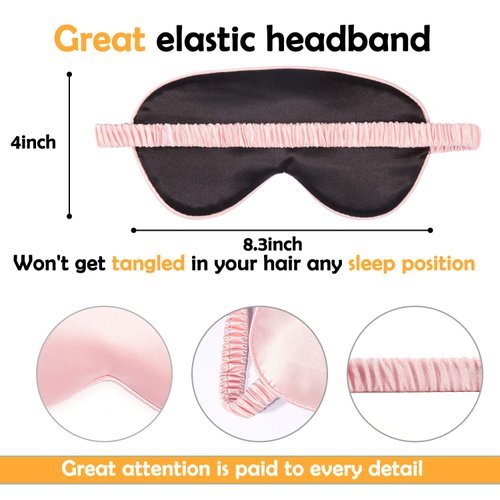 Whaline 2 Pcs Silk Sleep Eye Cover with Ear Plugs and Elastic Strap, Soft and Smooth Eye Cover for Men & Women Night Sleeping, Travel, Nap (Pink & Black)