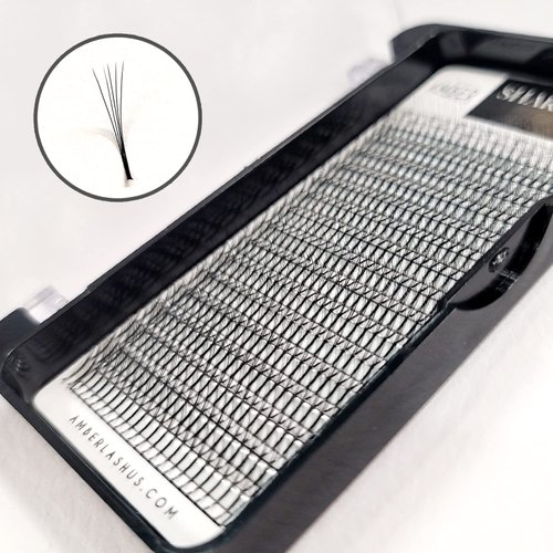 Sharp Lash 5D, Premade Volume Lashes with Long Stem for Eyelash Extensions, 400 Units of Narrow Fans with 0.07mm Thickness and Various Curls and Lengths by Amber Lash (J 12mm)