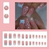24 Pcs Spring French Tip Press on Nails Square Medium Fake Nails with Glue Glitter Love Heart False Nails Kit Full Nail Tips Reusable Stick on Nails Artificial Nails for Women Girls