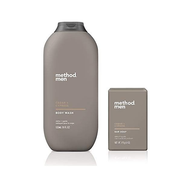 Method Men's - Cedar + Cypress Body Wash 18 Ounce & Cedar + Cyprus Bar Soap - Set of 2