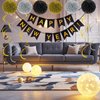 Black and Gold Happy New Year Banner with Bunting Swirl Streamers and Pom Poms for New Years Eve Party Supplies 2025 Happy New Year Decorations
