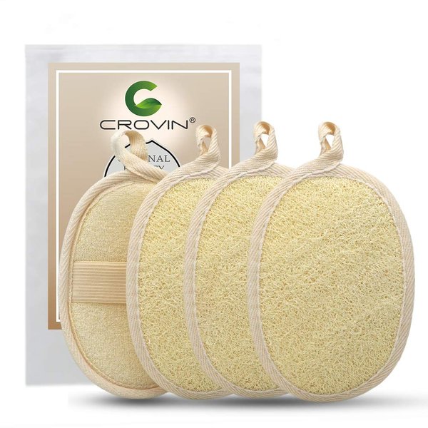 CROVIN Bigger 5x7 Natural loofah Sponge for Exfoliating and Invigorate Your Dead Skin - Eco Friendly and Biodegradable All-Natural Loufa - Deeply Clean Your Body Pack of 4