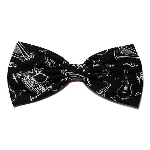Special Prints Hairbows- Music Notes, Houndstooth,argyle, Nascar, Cammo (Group 2 of 2) (Barrette, Musical Instruments in Black)