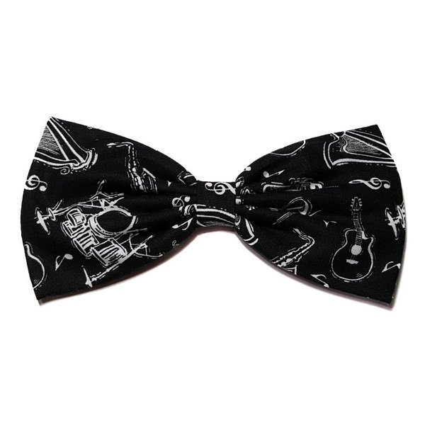 Special Prints Hairbows- Music Notes, Houndstooth,argyle, Nascar, Cammo (Group 2 of 2) (Barrette, Musical Instruments in Black)