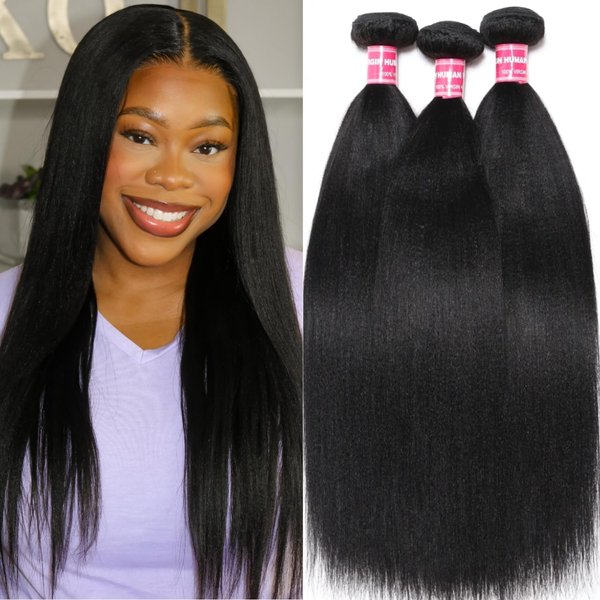 UNICE 12A Silk Yaki Straight Human Hair Weave 3 Bundles Unprocessed Virgin Real Human Hair Weft Sew in Human Hair Extensions for Women 16 18 20 inch