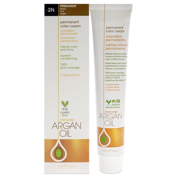 One N' Only Permanent Hair Color - Permanent Hair Dye Made with Argan Oil - Delivers Rich, Accurate Tones with Gray Coverage - Improves Moisture & Elasticity - 2N Black (3 oz)