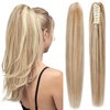 Claw Clip Ponytail Extension 100% Real Remy Human Hairpiece Pony Tails Hair Extensions Long Straight Ponytail for Women (18 inch, Balayage Caramel Blonde to Bleach Blonde)